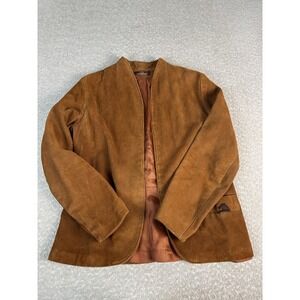 Vintage Jordache Jacket Womens Medium Brown Suede Collarless Horse Western